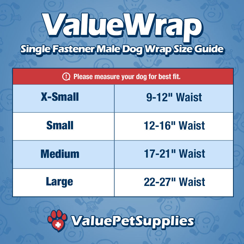 ValueWrap Male Wraps, Disposable Dog Diapers, 1-Tab Large, 144 Count - Snag-Free Fastener, Leak Protection, Wetness Indicator 